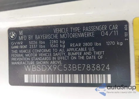 2011 BMW M3 из США, поврежденный, VIN WBSDX9C53BE783824